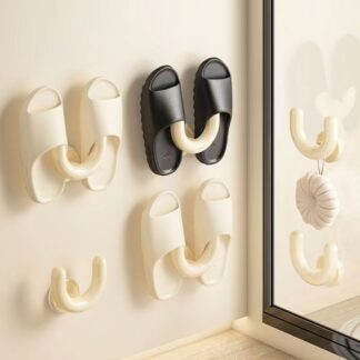 Bathroom Suction Cup Slipper Rack Wall Mounted No Drill Drainage Storage Rack