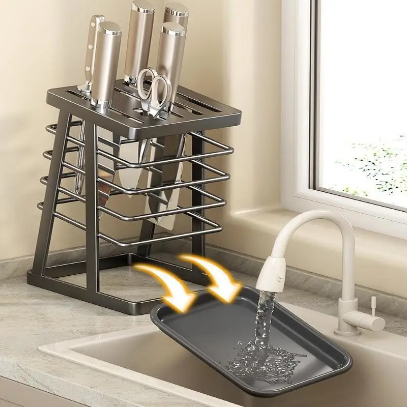 New Kitchen Utensils Storage Holder Square Space Saving Cutting Tool Storage Rack Countertop Drainage Plating Multifunctional - Imagen 5