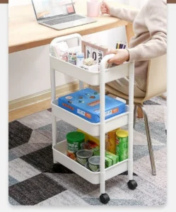 Multi Layer Movable Snack Storage Rack Cart Rolling Trolley Floor Standing Shelf Kitchen Bathroom Living Room Metal Organizer
