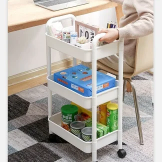 Multi Layer Movable Snack Storage Rack Cart Rolling Trolley Floor Standing Shelf Kitchen Bathroom Living Room Metal Organizer