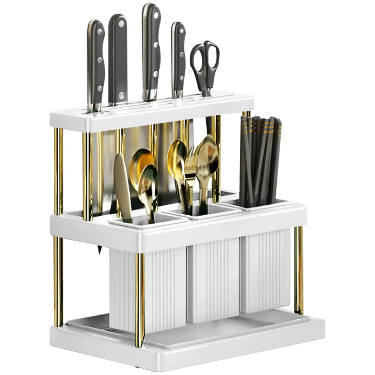 Kitchen Knife Holder Multi-Function Cutter and Cutlery Drainer Rack PP Space Saving Kitchen Utensil Organizer Rack New - Imagen 3